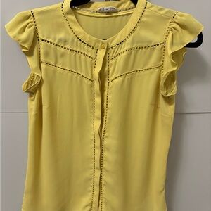 Maison Jules pretty ruffle Yellow Ruffled Women's Top button down preppy